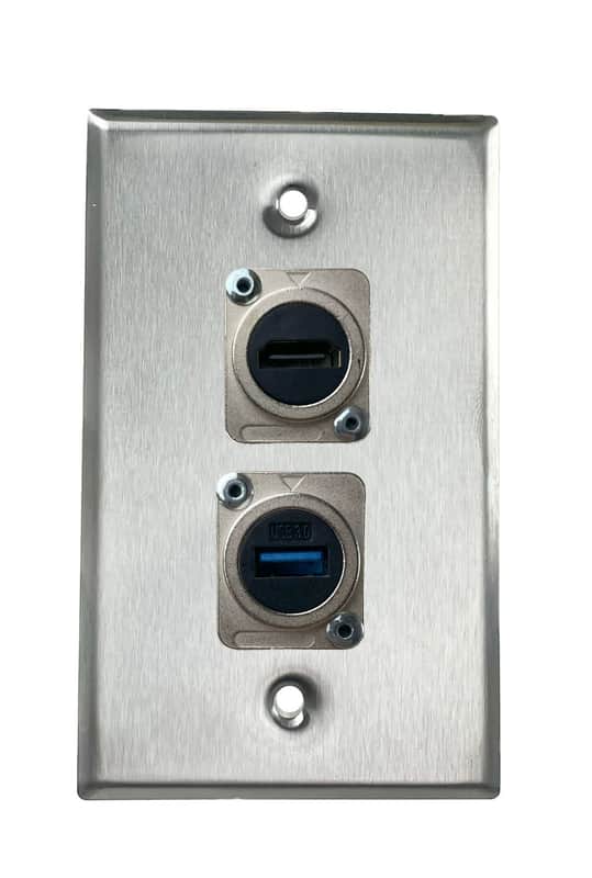 Stainless PROCRAFT SPL-2X-ST-VAR 1 Gang Stainless Pro Audio Installation Wall Plate Loaded, Made in the USA-HDMI Feed-Thru / USB Feed-Thru image 1
