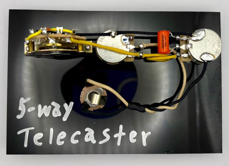 Fender Telecaster 5-Way (add two extra dimensions to your tone) wiring harness- single coil neck and bridge pickups with 0.022uF Sprague Orange Drop Capacitor and a fixed 0.001uF capacitor in series image 1
