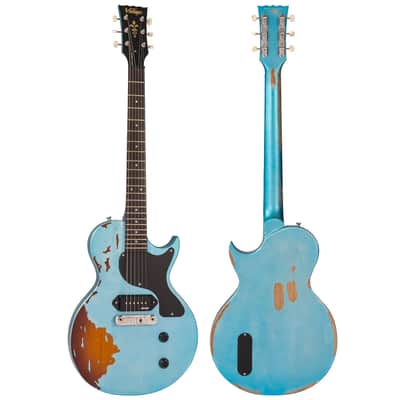 Vintage V120 ICON Electric Guitar ~ Distressed Gun Hill Blue Over Sunburst image 3