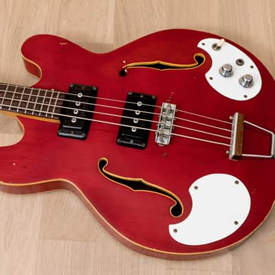1960s Mosrite Celebrity Vintage 25" Short Scale Hollowbody Bass Cherry, USA-Made image 10