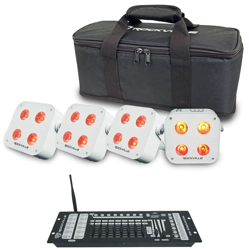 Rockville 4 PACK MINI RF4 V2 White DJ Wash Up Lights+App+Wireless DMX Controller image 1