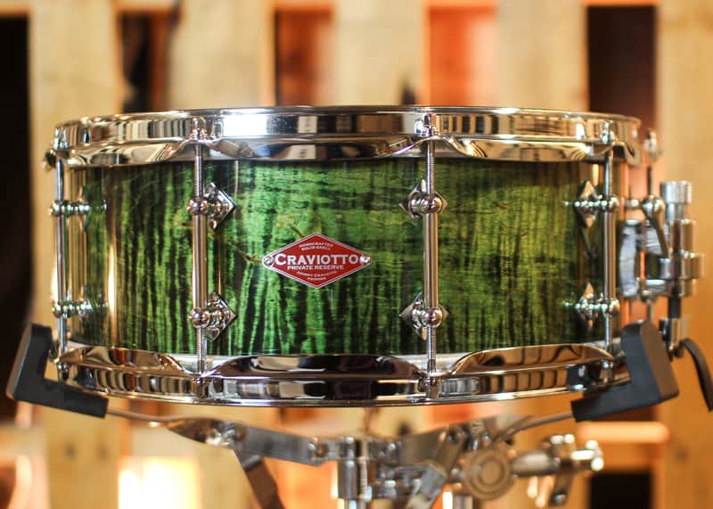 Craviotto 6x14 Private Reserve Curly Maple Ebonized Green Lacquer Snare Drum image 1