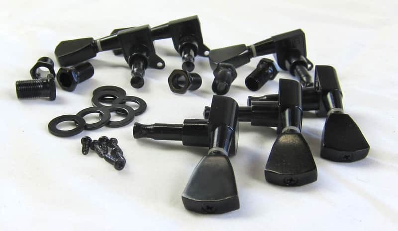 BLACK 3 x 3 Venetian TULIP Keystone Tuners Die Cast Sealed Back Guitar Part image 1