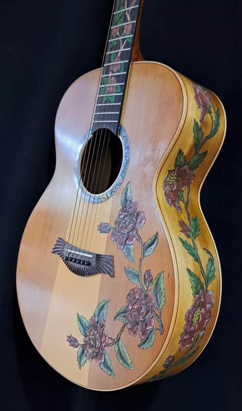 Blueberry Handmade Grand Concert Acoustic Guitar Floral Motif image 1