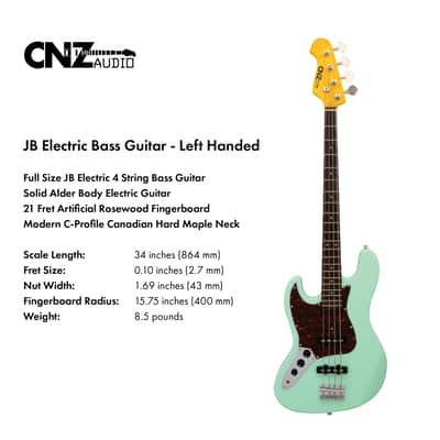 CNZ Audio JB-Vintage 1975 Left Handed Electric Bass Guitar - Maple Fingerboard & Neck, Black image 4