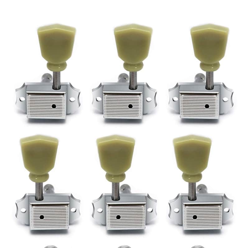 Vintage Guitar String Tuning Pegs Tuning Machines Tuning Keys Machines Heads Tuners Compatible with Les Paul LP SG Style Electric Guitar 3 Left 3 Right, Chrome with Tulip Button. image 1