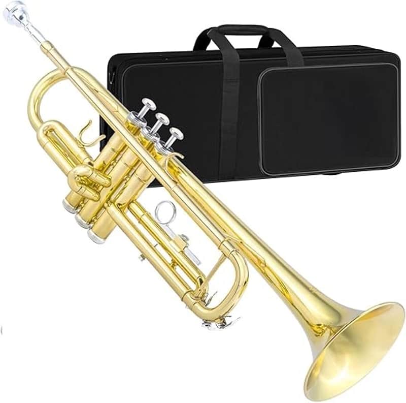 Bb Standard Trumpet for Beginners | Student Band, Orchestra, Pro Level Performance | Professional Brass Trumpet Kit with Hard Case, Mouthpiece & Cleaning Kit | Gold image 1