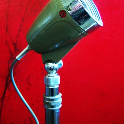 Vintage 1960's AMD 38-015 crystal microphone Hi Z "bullet" harp mic w cable and Aiwa stand Olson Monarch Calrad Argonne image 3