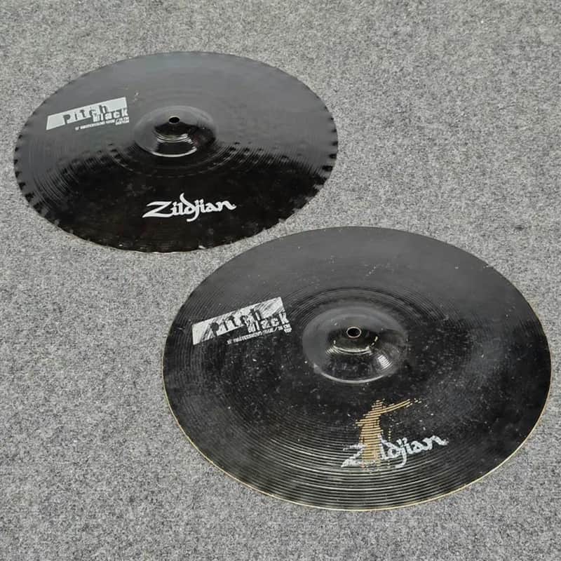 Used Zildjian Pitch Black Hi Hat Cymbals 15" - Good image 1