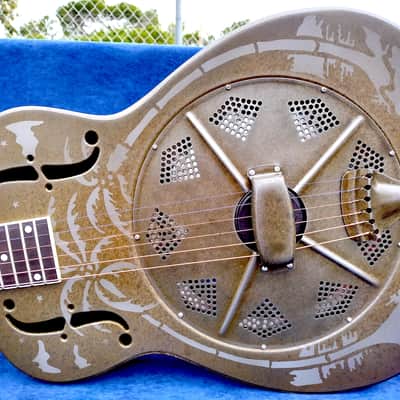 National Reso-Phonic Weathered Steel Style O 14 Fret 2023, Slotted Maple Headstock image 1