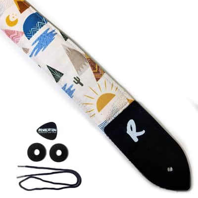 Sun Moon Mountains Cactus Guitar Strap-Great Outdoors Guitar Strap -Camping Guitar Strap- Double Padded - Universal Guitar Strap image 1