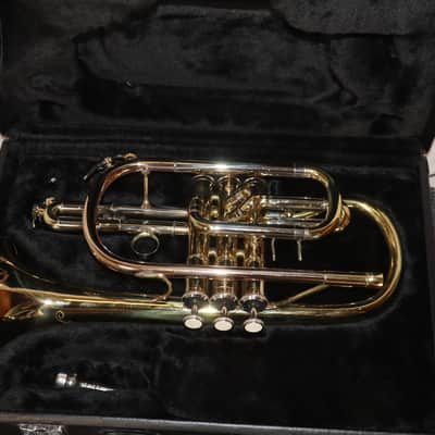 JZ Music Cornet Gold Lacquer with case + Bach 5C mouthpiece used image 4