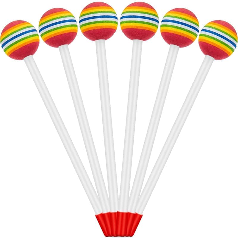 6 Pieces Lollipop Felt Drum Stick Soft Lollipop Drum Timpani Mallets Foam Head Percussion Sticks Rainbow Plastic Drumsticks For Kids Hand Percussion Toy For Adults Musical Instrument Accessories image 1