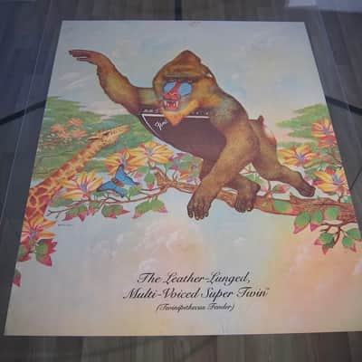 Fender Super Twin & Telecaster Authentic Vintage Poster "The Leather-Lunged Multi-Voiced Super Twin" Artist Endicott Circa-1976-Multi Color image 13