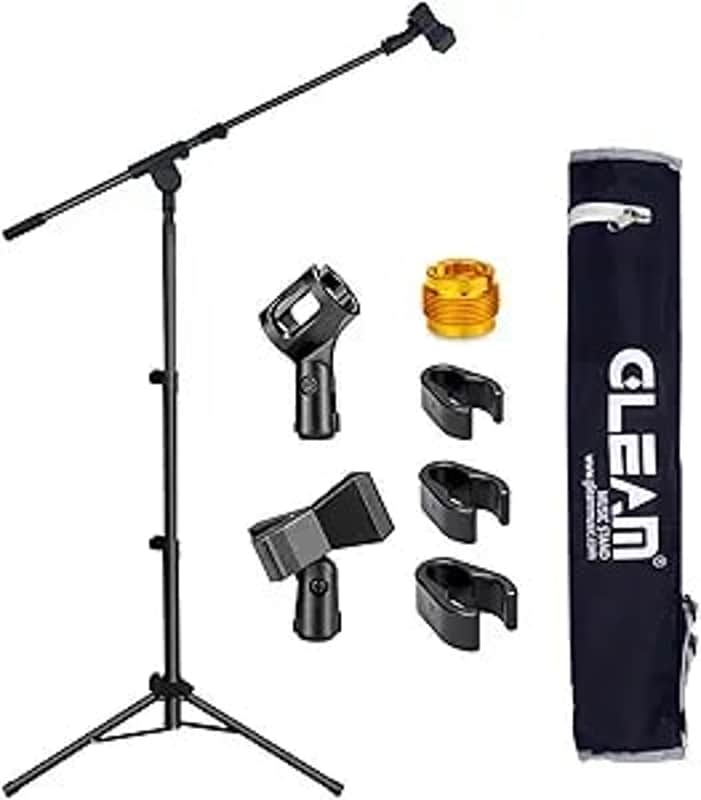 Microphone Stand for Light Microphone less than 1 LB - Tripod Boom Arm Mic Stand with Carrying Bag, 2 Mic Clips and Screw Adapter Portable for Singing Performance Wedding Stage and Mic Mount image 1