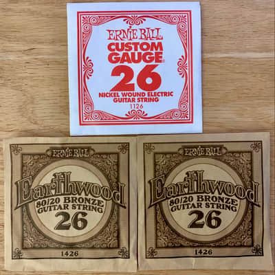 Three Single .026 Gauge Guitar Strings (Ernie Ball) 2 Bronze, 1 Nickel-wound image 1
