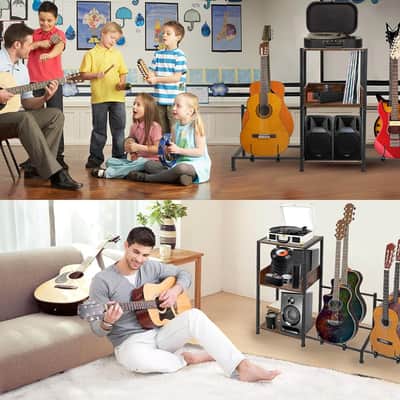 Guitar Stand for Multiple Guitars, 4-tier Guitar Stand, Adjustable Guitar Stand for Bass, Guitar, Electric,3 Holder floor for AMP,Record, Music Album, Music Organizer for Music Home Studio(4-tier) image 3