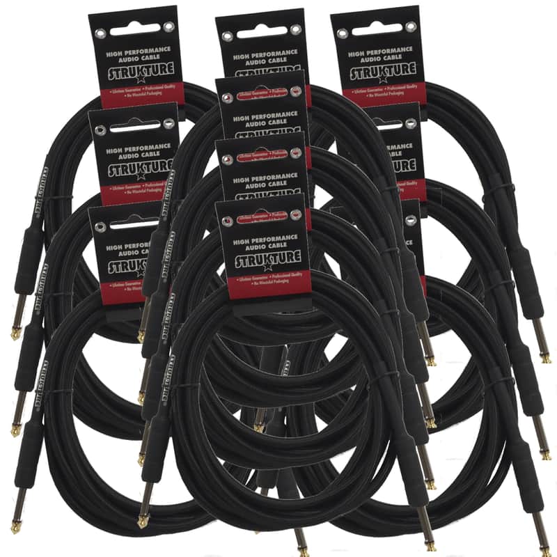 10 PACK Black 10ft Strukture 6MM Woven Instrument Cable 1/4" to 1/4" SC10W thick ABS inner sleeve image 1