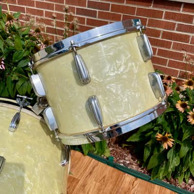 1950s Slingerland Radio King Drum Set White Marine Pearl 20/13/16 w/ 5.5x14 Snare image 13