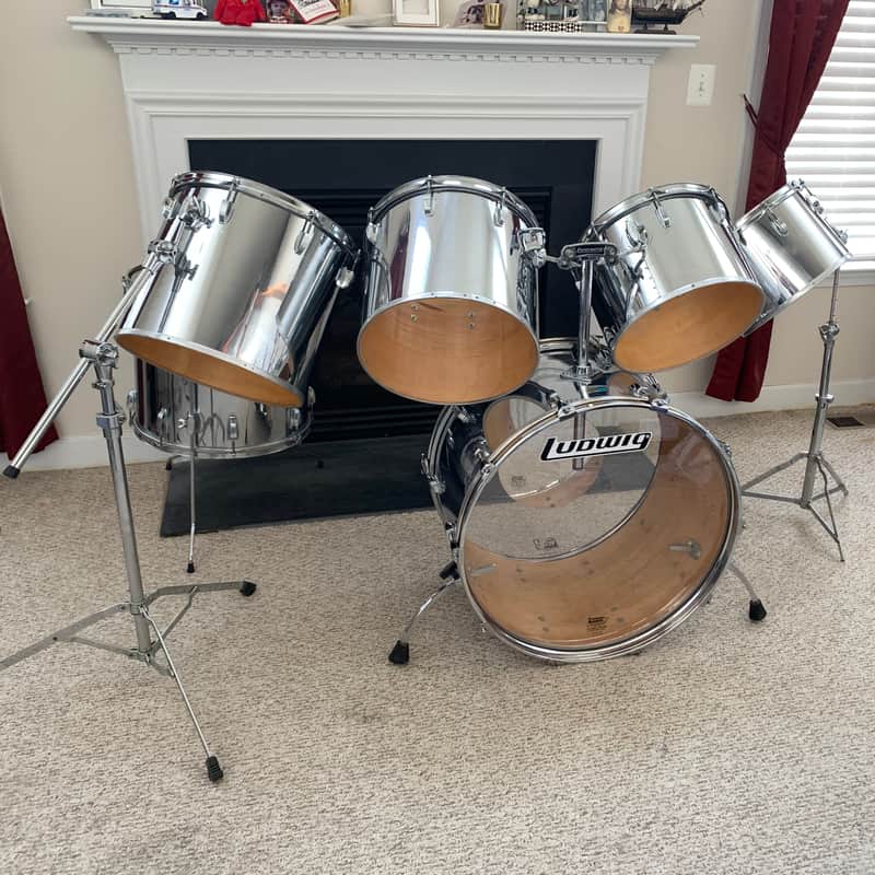 Ludwig 6 Piece Drum Set Chrome over Maple Shells Vintage Chrome O Wood late 70's Power Toms image 1