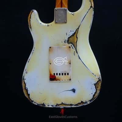 Squier Stratocaster Vintage White HSS Made in USA Aged Relic by East Gloves Customs (RARE) image 13
