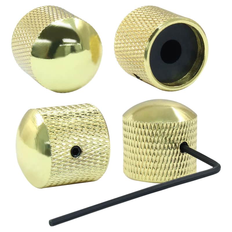 4 Pcs Metal Guitar Knobs, Volume Tone Control Knobs, Dome Knobs Replacement Parts, Knurled Guitar Knob for Electric Guitar and Bass Players (Gold) image 1