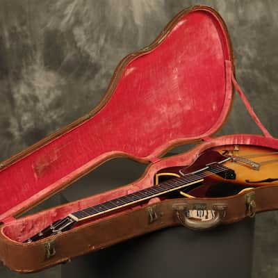 1956 Gibson ES-225 T Sunburst with original Brown hardshell case image 23