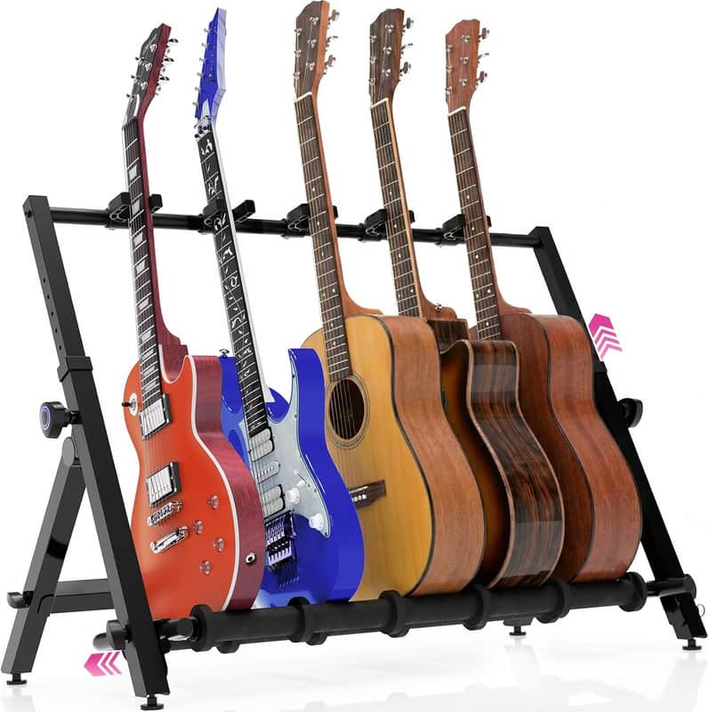 Multi Guitar Rack Stand for Acoustic, Bass, Ukuleles and Electric Guitars - 5-7 Adjustable Folding Guitar Rack Holder for Multiple Guitars with Heavy Duty Floor Stand image 1
