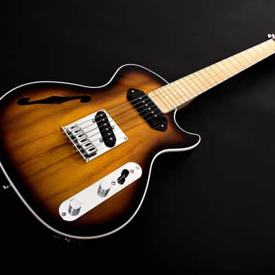 BootLegger Guitar Single Barrel Brown Red Black Burst Custom Case & Flask P90 & Single Coil image 6