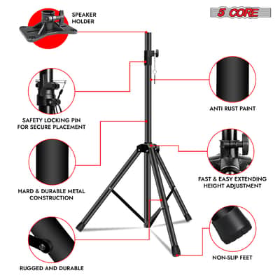 5 Core Speaker Stand Tripod Heavy Duty Adjustable 72" Universal Mount for PA DJ Studio image 6