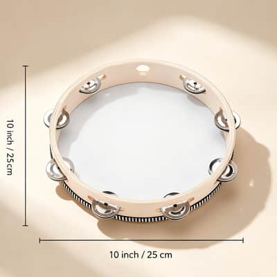 10-Inch Tambourine for Adults – Handheld Drum with Metal Jingles, Birch Wood Frame image 2