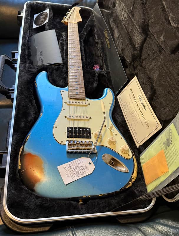Xotic California Classic XSC-2 SSH, 2021-USA, Super Heavy Aging-Lake Placid Blue w/Roasted Flame Maple Neck image 1