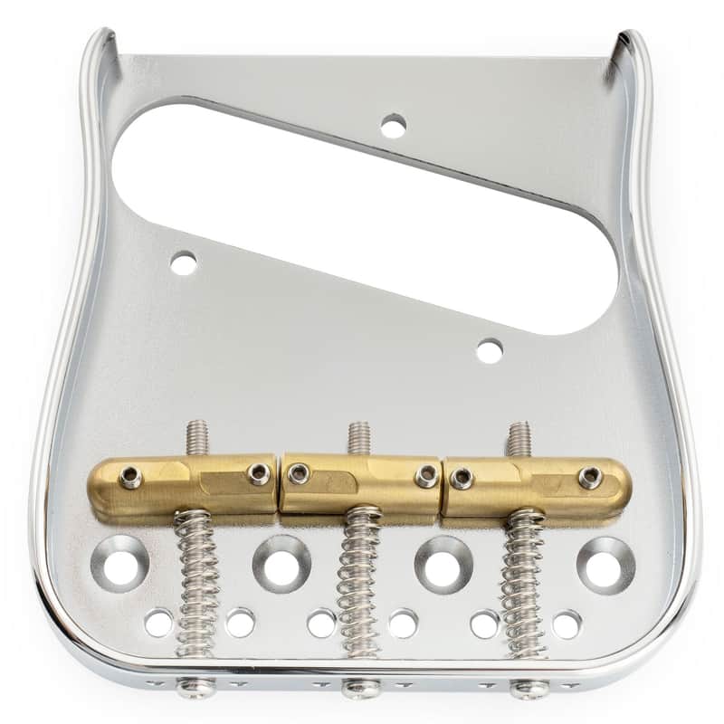 Brio Telecaster Guitar Bridge โ 54mm Brass Plate, 3 Compensated Saddles โ Top-Load & String-Through, Curved Vintage Style image 1
