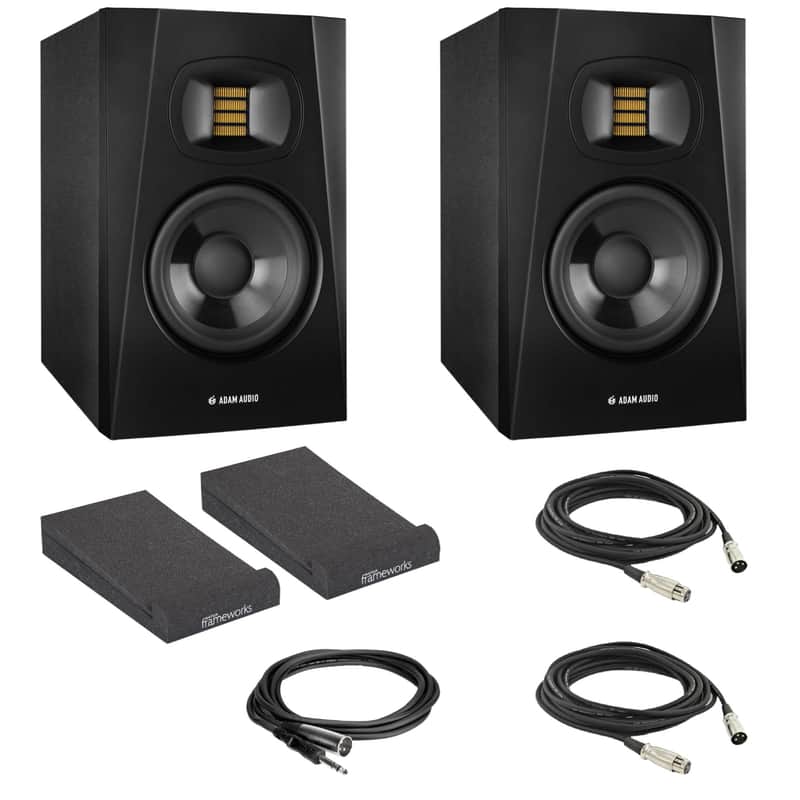 Adam Audio T5V 5" Powered Studio Monitor (Pair) with GFW-ISOPAD-SM Studio Monitor Isolation Pads, 2x 1/4" TRS Male to XLR Male Cables and 2x XLR Cables image 1
