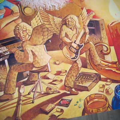 Fender Telecaster, Precision Bass, Rhodes & Twin Reverb Authentic Vintage Poster Christmas Campaign "Hark the Herald Angels Play" Artist Endicott Circa-1970's-Multi Color image 4
