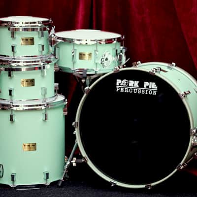 Pork Pie Percussion 5-Piece Custom 8-Ply Maple Drum Set (10/12/16F/22B/6.5x14S) in Sea Foam Green image 1