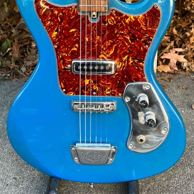 Vintage 1960s Kingston Kawai Teisco Swinga Style~S1T Hound Dog Offset Dbl Cutaway Guitar Ocean Blue All Original! ** SEE VIDEO** image 4