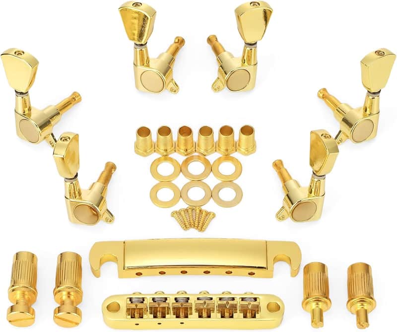 Gold Guitar Parts Set Saddle Bridge Tune-O-Matic Tailpiece and 3L3R Sealed Gear Tuning Pegs Keys Machine Head for Les Paul Electric Guitar image 1