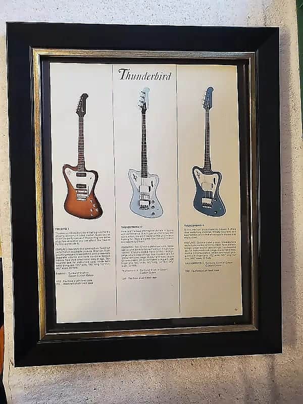 1966 Gibson Guitars Color Promotional Ad Framed Custom Color Thunderbird II & IV Basses Original image 1