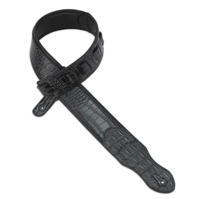 Walker and Williams F-15 Black Leather Alligator Pattern Guitar Strap with Padded Glove Leather Back image 1