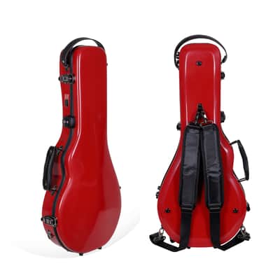 Crossrock Fiberglass Mandolin Hard Case Fits Both F & A Body Mandolin with Backpack Strap, Red image 2