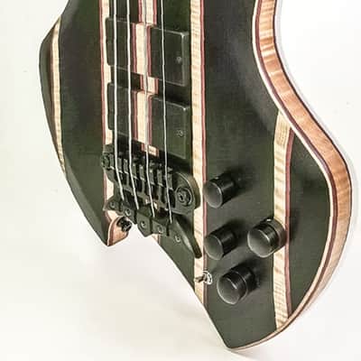 Rockhewer Custom Staggered MythosX Rainbow Scroll 4 String Bass 2018 Natural Oil image 3