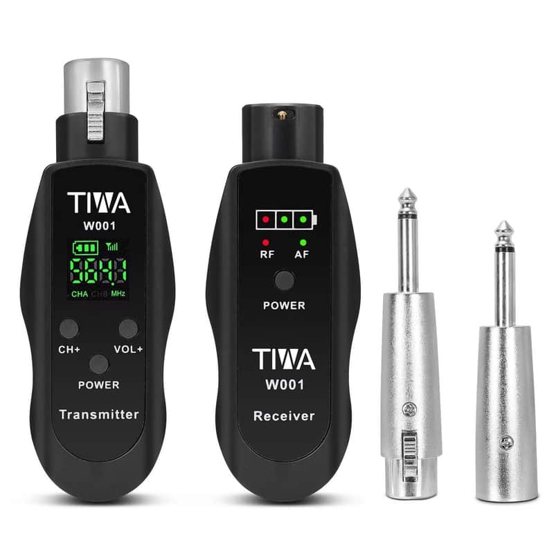 Tiwastage Wireless Microphone Audio Transmitter and Receiver System Plug-on XLR Mic Adapter for wired mic image 1