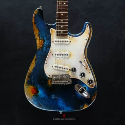 Fender Stratocaster Midnight Blue Pelham Dark Blue Heavy Relic Aged by East Gloves Customs image 4