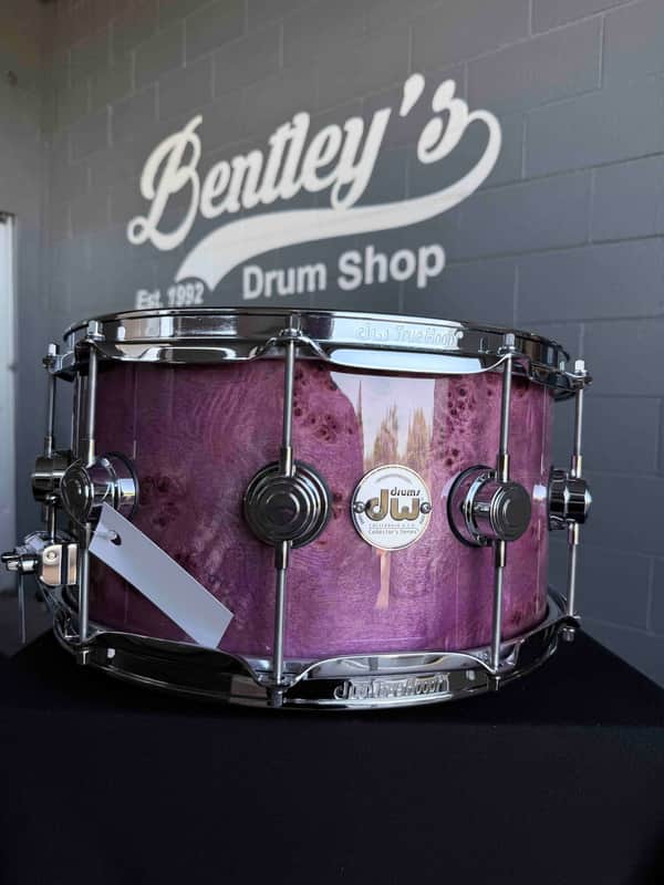 ~WOW!~ DW Collector's Series SSC Pure Maple VLT 7x14 Snare Drum in Violet Gloss Lacquer over Exotic Mapa Burl with Chrome Hardware image 1
