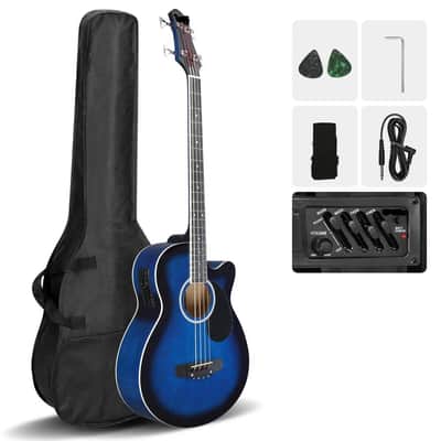4 String Electric Acoustic Bass Guitar Rosewood Fingerboard Blue image 1