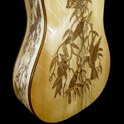 Blueberry Dreadnought Acoustic Steel String Guitar Birds Motif - Hand Made and Hand Carved image 6