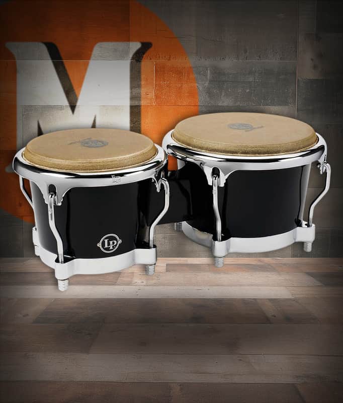 Latin Percussion LP 7-1/4" and 8-5/8" Fiberglass Bongos - Black with Chrome Plated Hardware (LP200XF-BK) image 1