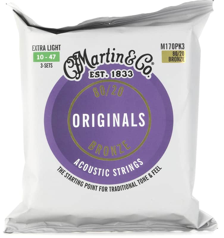 Martin M170PK3 Originals 80/20 Bronze Acoustic Guitar Strings - Extra Light (10 - 47) 3-Pack image 1