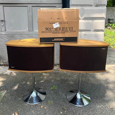 Vintage MCM Bose 901 Series VI Direct/Reflecting Speakers w/ Active EQ & Chrome Tulip Stands – Tested, Audiophile Set (Ask About Shipping) image 2